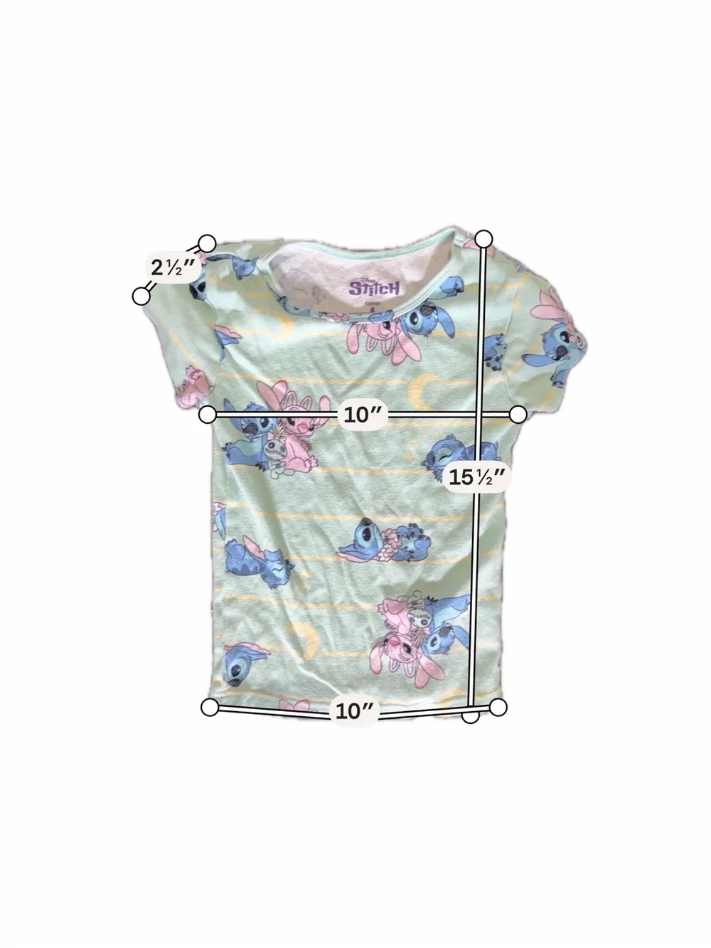 Disney Mint Green, Blue & Pink Stitch Short Sleeve Pajama Set Size 8